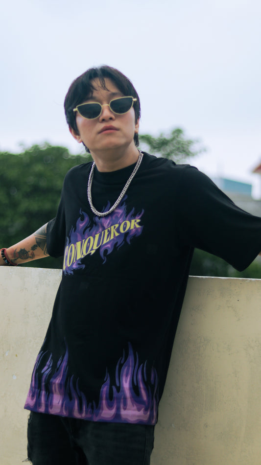 CONQUEROR – Oversized Streetwear Flame Graphic T-Shirt By Koru India